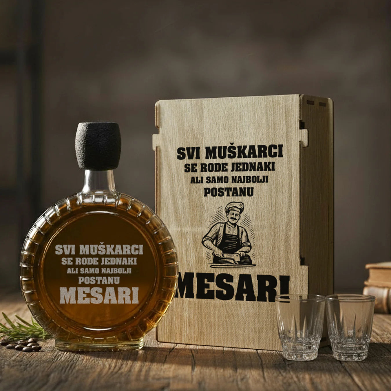 Poklon set za zanatlije - Mesari, sa 2 čašice (rakija nije uključena)