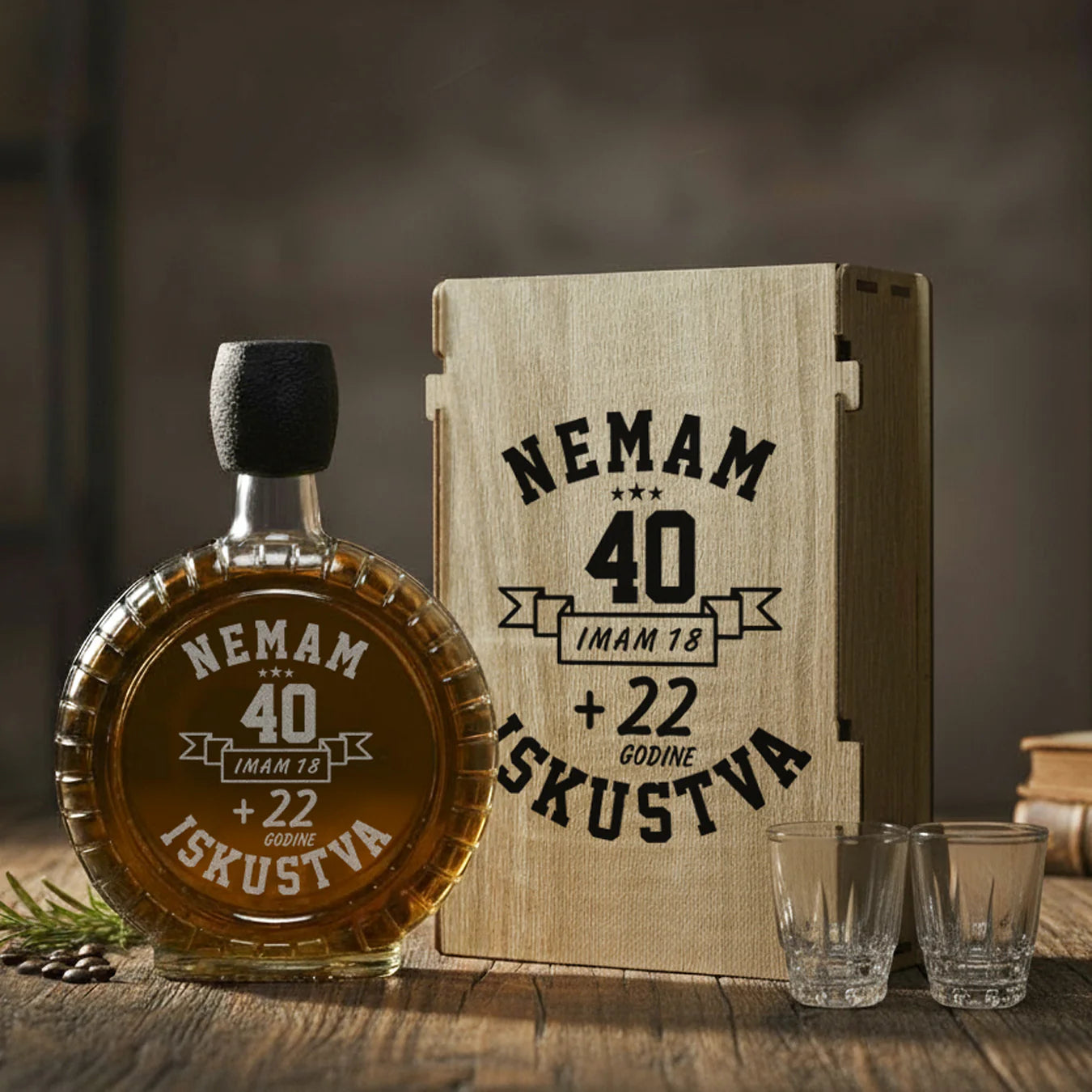 Poklon set za rođendan - Nemam 40, sa 2 čašice (rakija nije uključena)