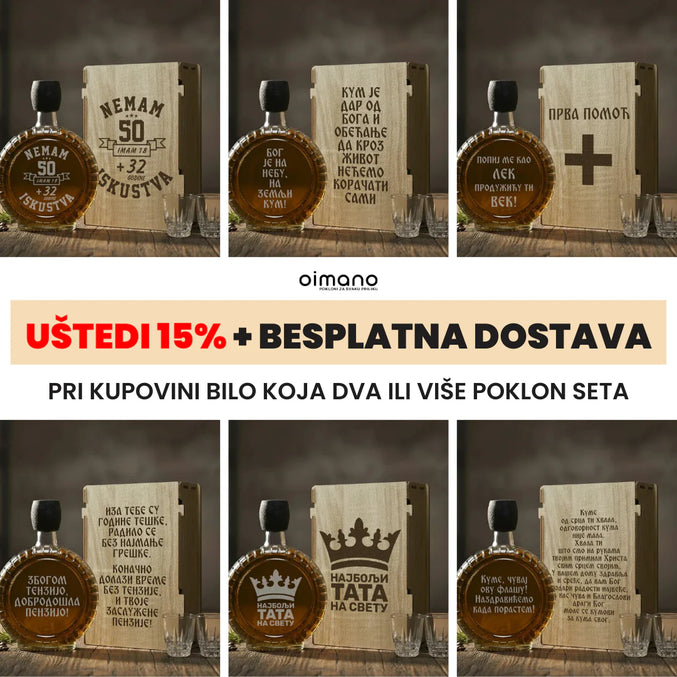 Poklon set Moj Kum, sa 2 čašice (rakija nije uključena)