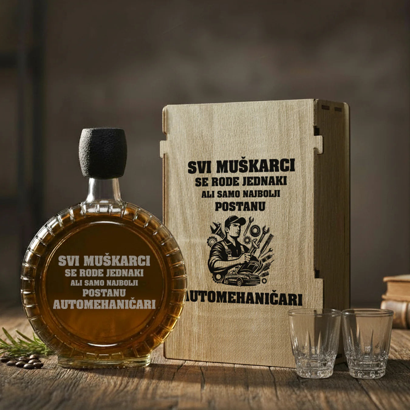 Poklon set za majstore - Automehaničari, sa 2 čašice (rakija nije uključena)
