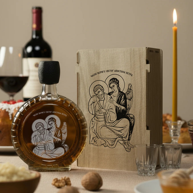 Slavski poklon set Časne verige Svetog apostola Petra, sa 2 čašice (rakija nije uključena)