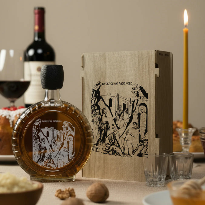 Slavski poklon set Lazareva subota, sa 2 čašice (rakija nije uključena)