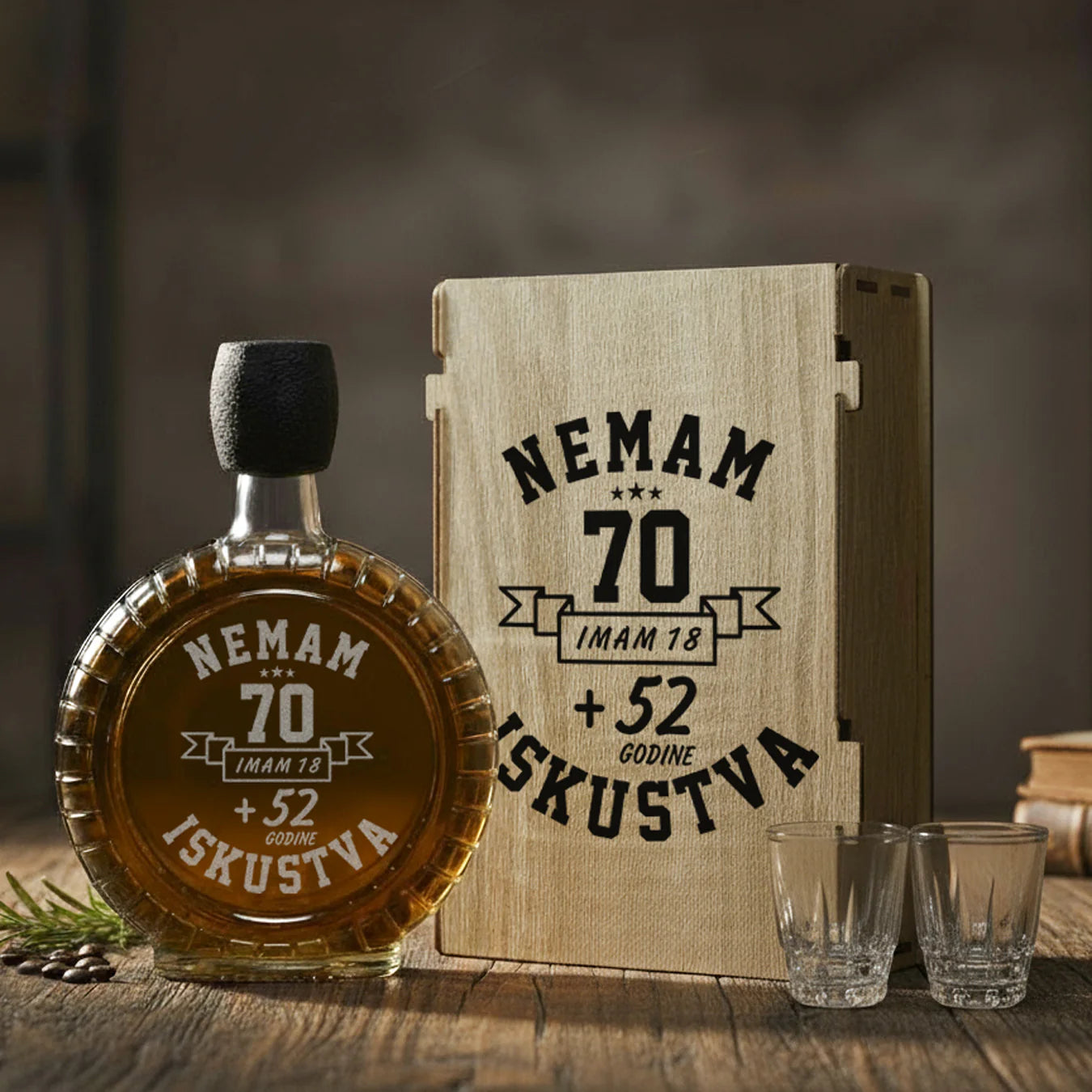 Poklon set za rođendan - Nemam 70, sa 2 čašice (rakija nije uključena)