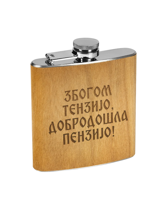 Izgravirana poklon pljoska - Zbogom tenzijo, dobrodošla penzijo