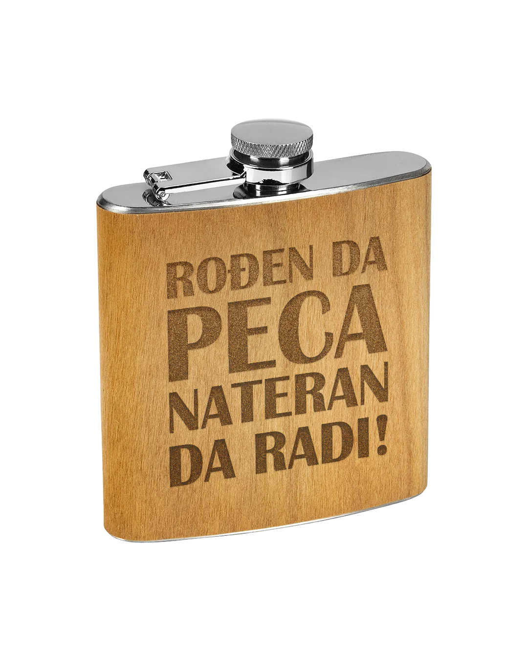 Izgravirana poklon pljoska - Rođen da peca, nateran da radi
