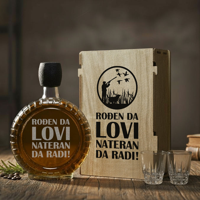 Poklon set za lovce - Rođen da lovi, sa 2 čašice (rakija nije uključena)