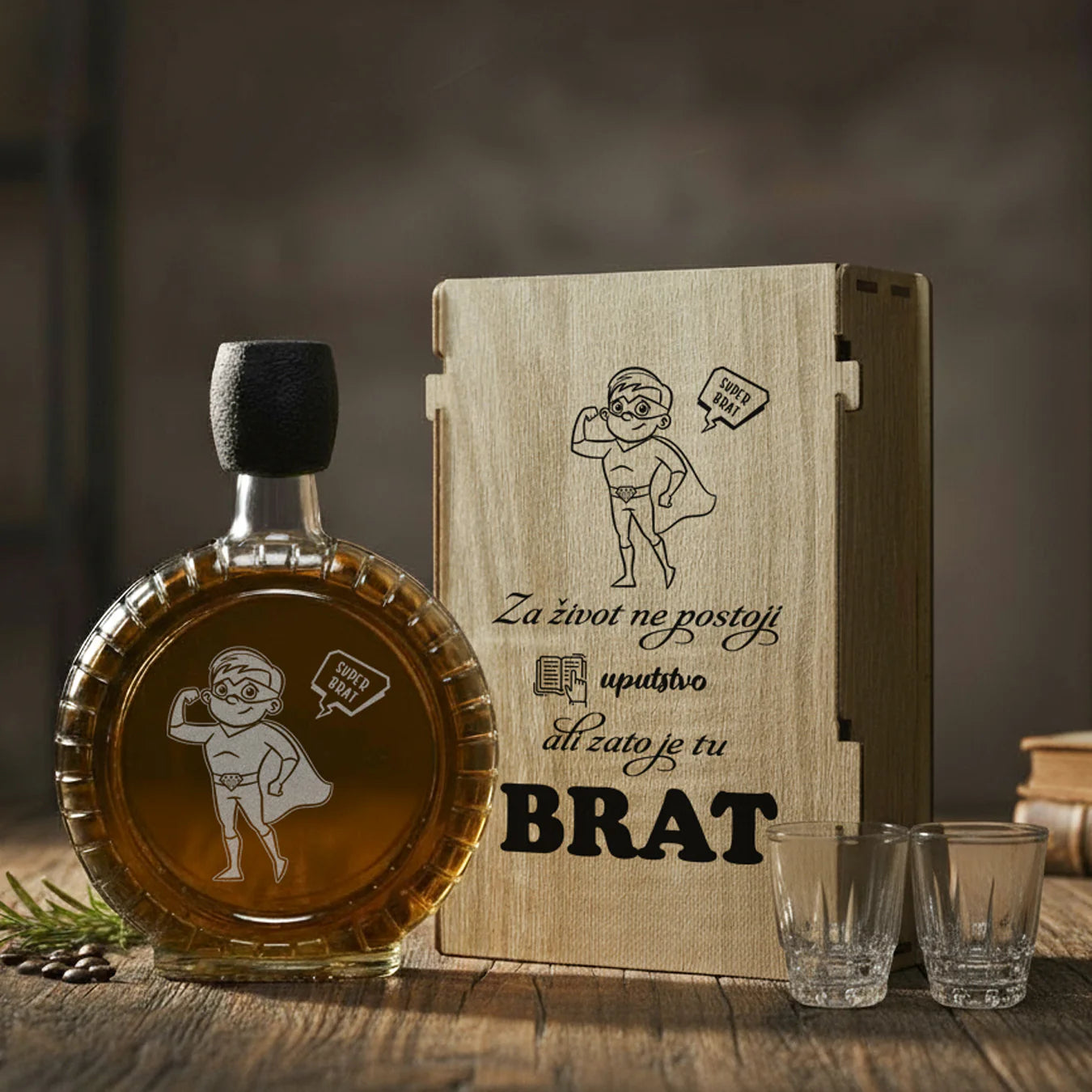 Poklon set Super Brat, sa 2 čašice (rakija nije uključena)