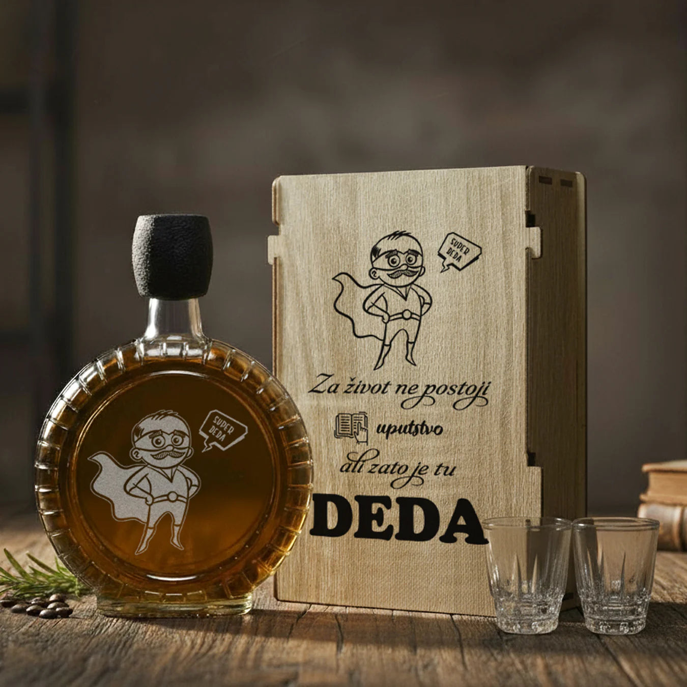 Poklon set Super Deda, sa 2 čašice (rakija nije uključena)