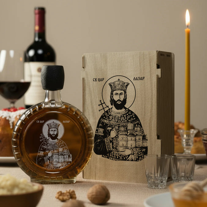 Slavski poklon set Sveti Car Lazar - Vidovdan, sa 2 čašice (rakija nije uključena)