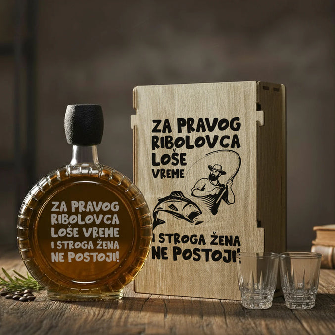 Poklon set za ribolovce - Za pravog ribolovca, sa 2 čašice (rakija nije uključena)