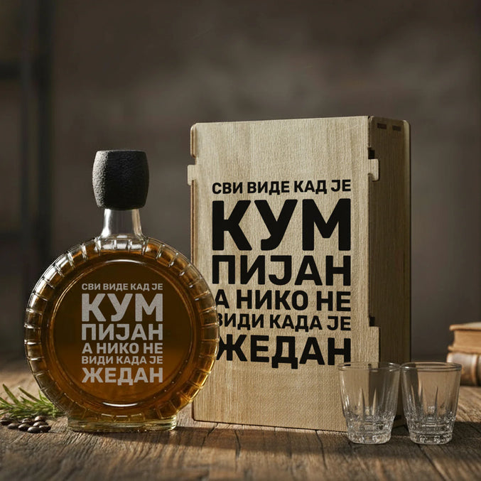 Poklon set Kum je žedan, sa 2 čašice (rakija nije uključena)