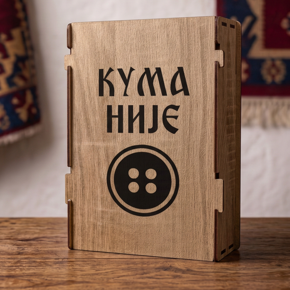 Gravura Kuma nije dugme sa motivom dugmeta na drvenoj kutiji iz poklon seta