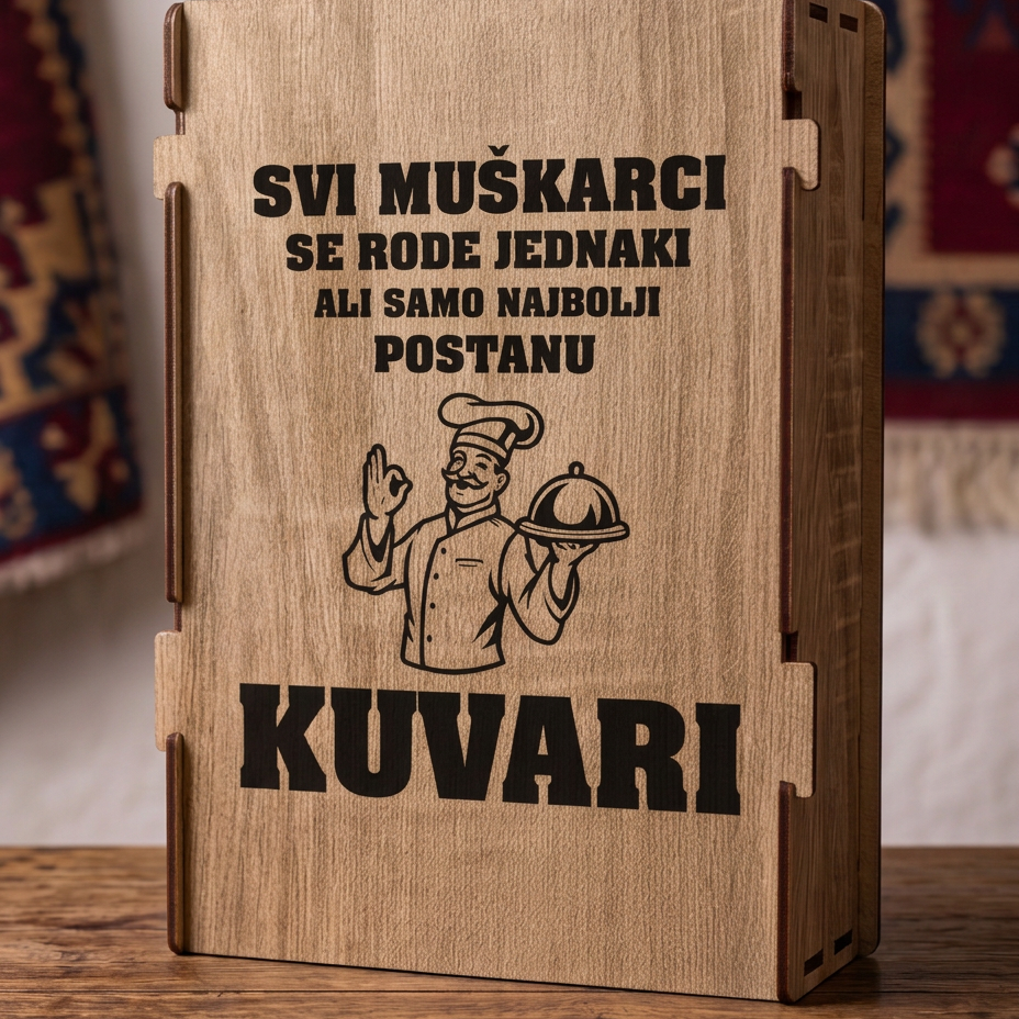 Gravura Samo najbolji postanu kuvari sa likom kuvara na drvenoj kutiji