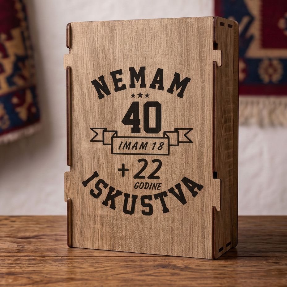 Gravura Nemam 40 imam 18 plus 22 godine iskustva na drvenoj kutiji iz seta