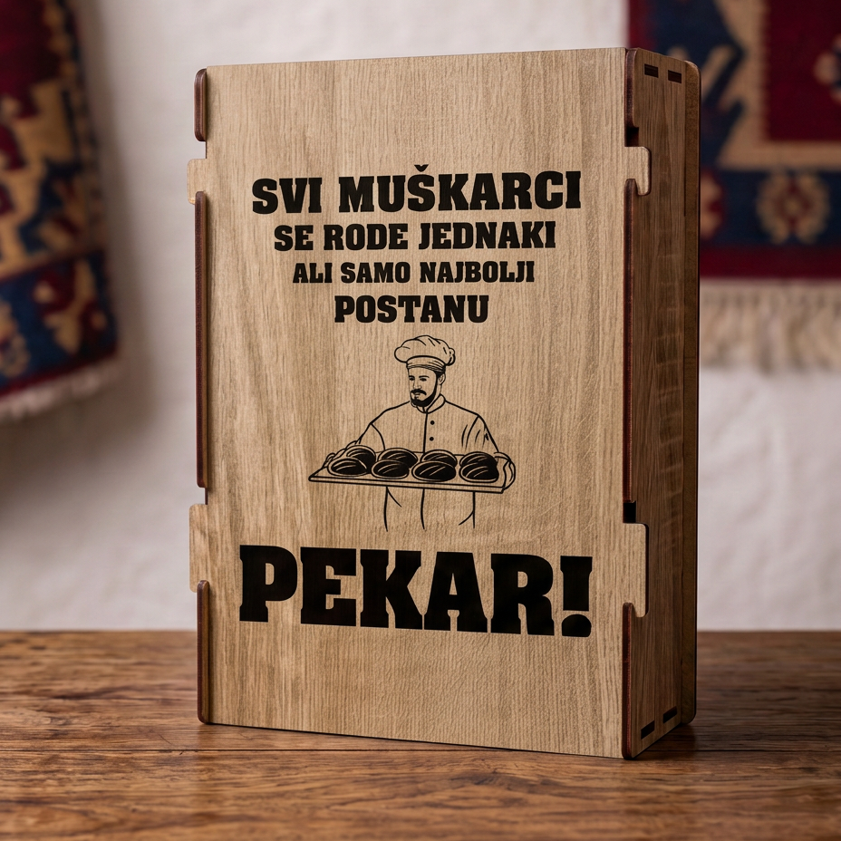 Gravura Samo najbolji postanu pekar sa likom pekara na drvenoj kutiji