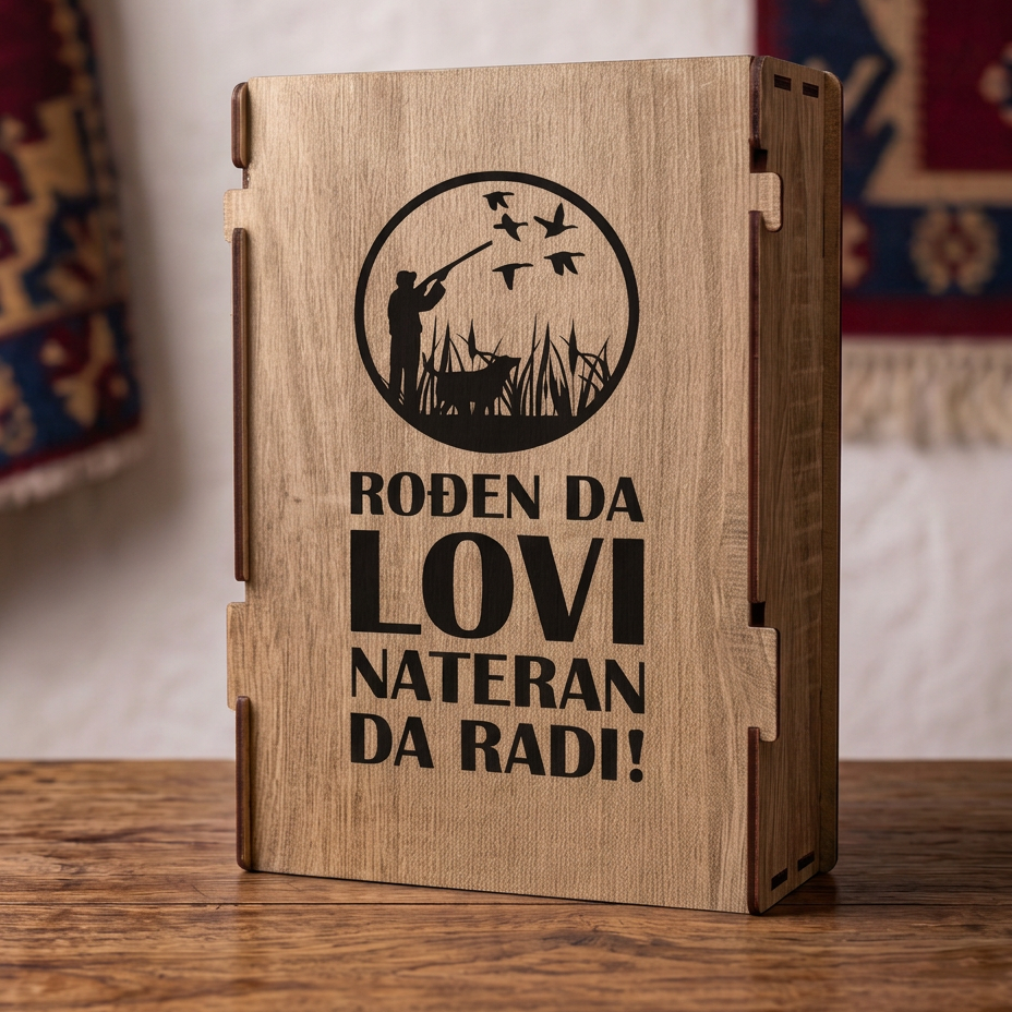 Gravura Rodjen da lovi nateran da radi sa lovcem na drvenoj kutiji iz seta