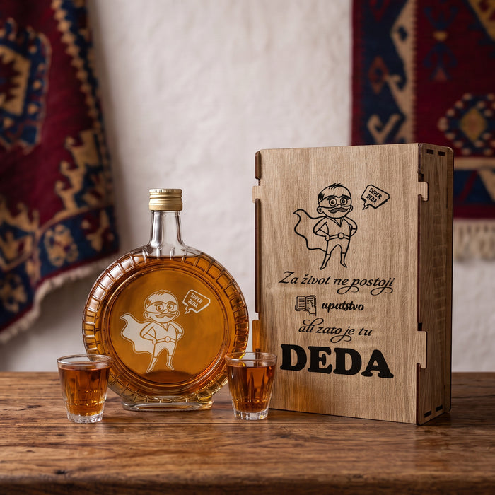 Poklon set Super Deda, sa 2 čašice (rakija nije uključena)