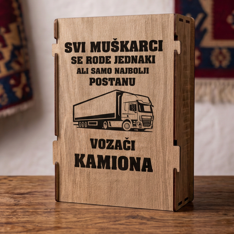 Gravura Samo najbolji postanu vozaci kamiona sa kamionom na drvenoj kutiji