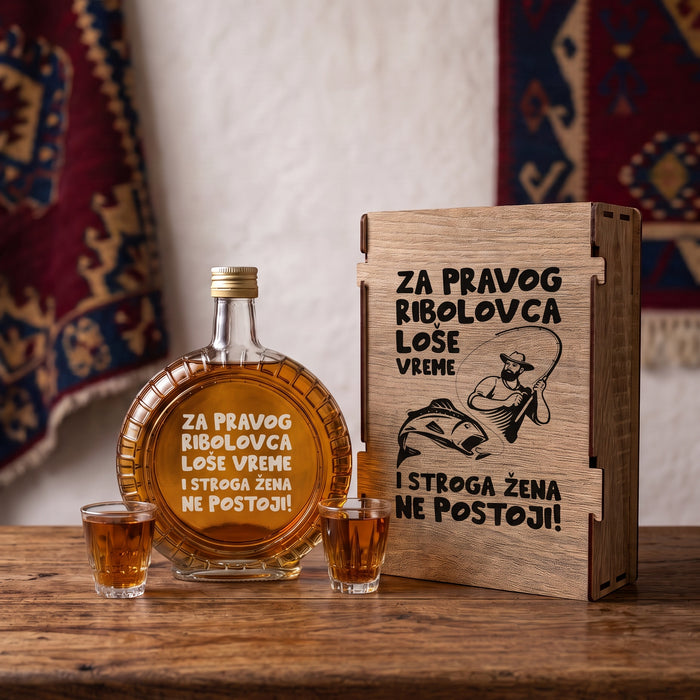 Poklon set za ribolovce - Za pravog ribolovca, sa 2 čašice (rakija nije uključena)