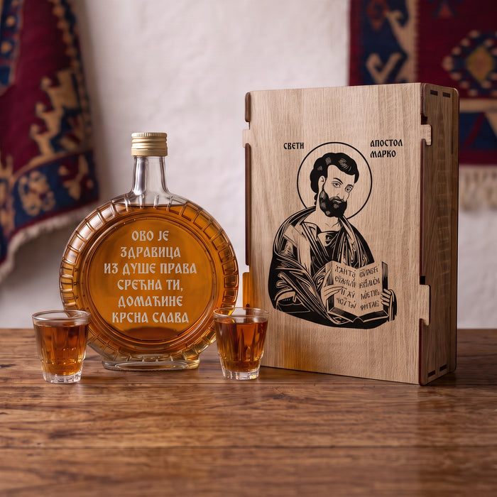 Slavski poklon set Sveti apostol Marko, sa 2 čašice (rakija nije uključena)